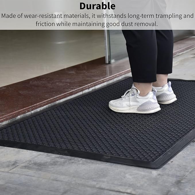 Rubber Scraper Mat for Shoes - Heavy Duty Non-Slip Entryway Mat, Mud Trapping with Deep Grooves, Waterproof Anti-Fatigue for Indoor/Outdoor, Garage Home Dust Control (2 Pack - 60" x 36")