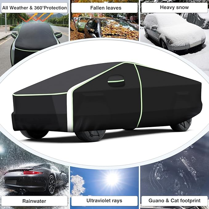 Upgrade 420D Car Cover for Tesla Cybertruck 2024 2025 2026, Waterproof All Weather Car Covers for Cybertruck Accessories, Outdoor Car Cover UV Protection with Zipper Door & Reflective Safety Strips