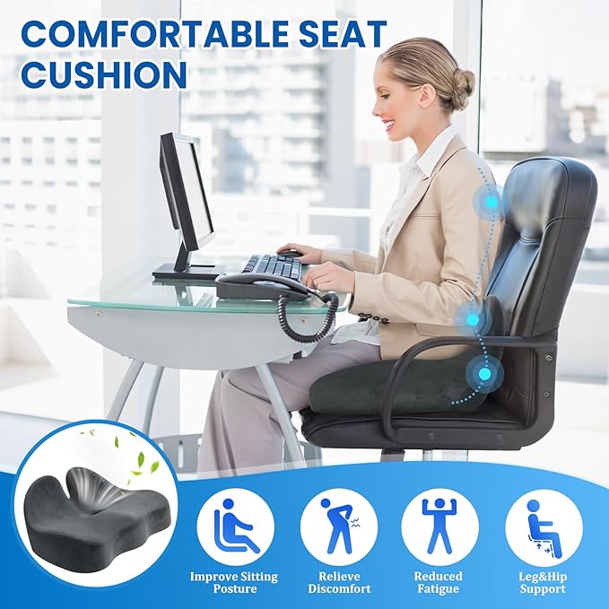 Seat Cushion, Memory Foam Office Chair Seat Cushion for Office Chairs/Car/Long Trip/Desk Chair/Gaming, Extra Large Size for Sciatica & Hip & Tailbone Pain Relief, Sciatica Support (Grey)