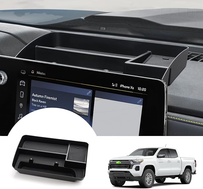 Autorder Center Console Dash Organizer for 2023-2026 Chevy Chevrolet Colorado Accessories Dashboard Insert Tray with Cellphone Holder Storage Box with Anti-Slip Mat