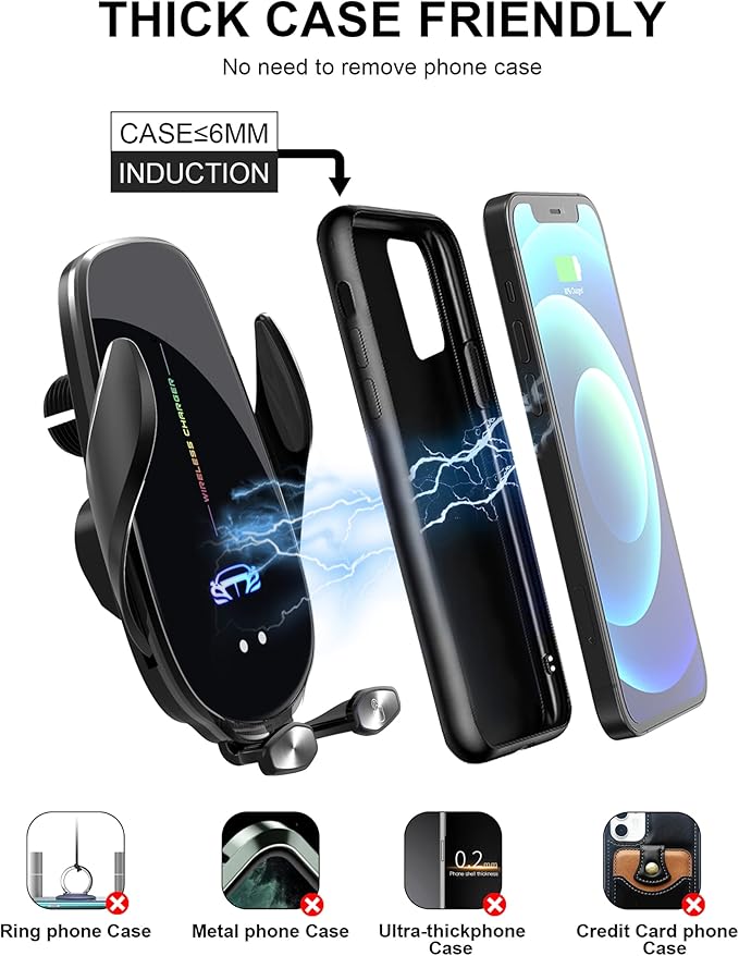 Wireless Car Charger Mount, Fast Charging Auto Clamping 15W Intelligent Dual Control Induction Car Phone Holder Mount Wireless Charging Compatible with All iPhone Android Smartphone