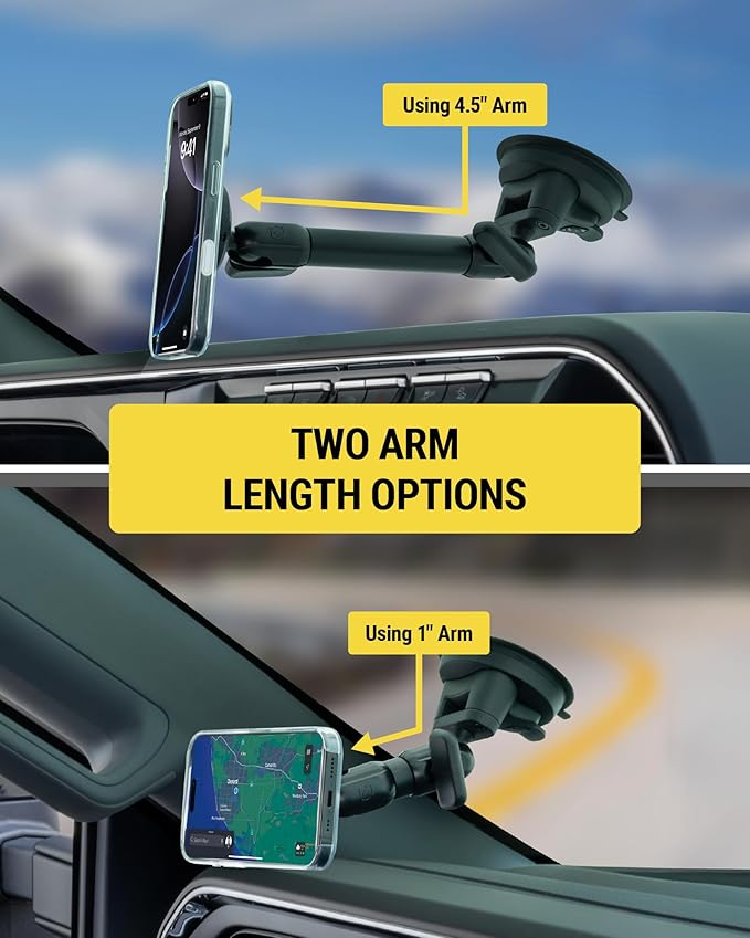 Scosche Extra-Strong Magnetic Cell Phone Car Mount/Tablet Holder for Truck, Semi, & Car, Heavy Duty MagSafe Suction Mount for Dashboard/Windshield Compatible with MagSafe, iPhone, Android & iPad