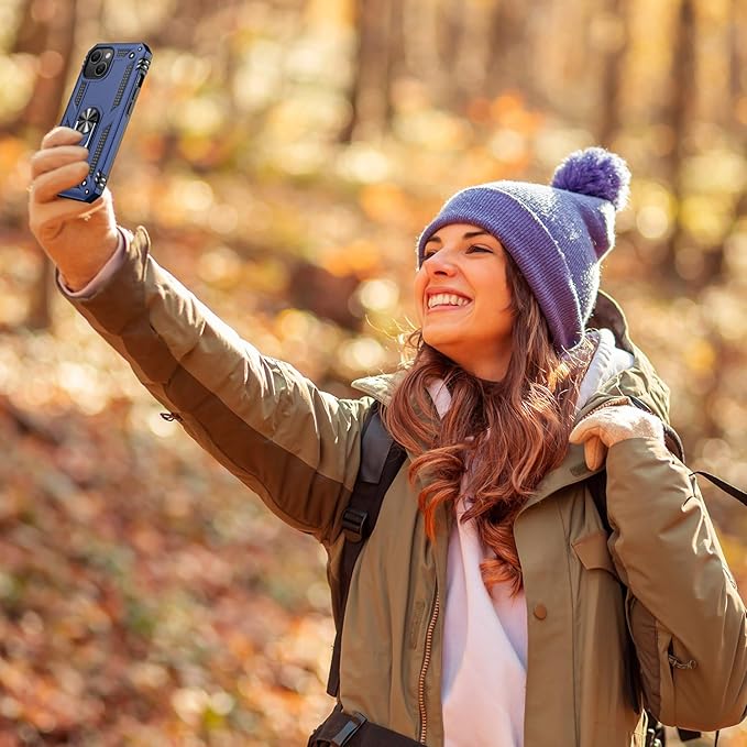 IKAZZ for iPhone 14 Plus Case 6.7 Inch with Screen Protector,Military Grade Shockproof Heavy Duty Protective Phone Cover Pass 16ft Drop Test with Magnetic Kickstand Car Mount Holder,Blue