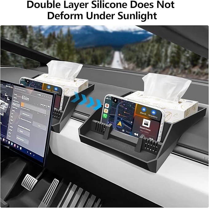 Tesla Cybertruck Hidden Screen Dash Storage Tray Cybertruck Center Console Organizer Dashboard Behind Screen Storage Box Phone Holder Safer Driving Avoid Distractions Cybertruck Accessories 2025 2024