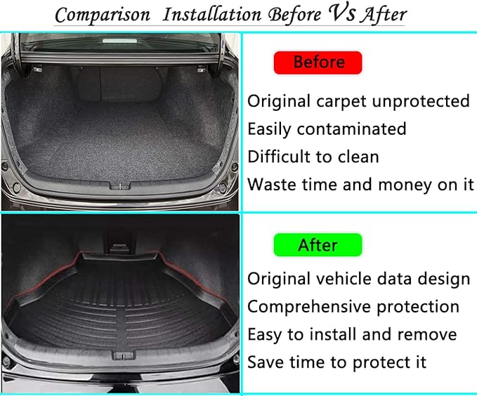 All Weather Rear Cargo Liners Trunk Tray Mats Protector Custom Compatible with 2013 2014 2015 2016 2017 Honda Accord, 3D Waterproof Durable Odorless Flexible Black TPO Accessories