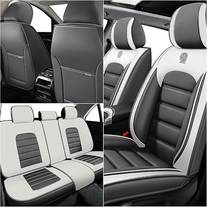 Auto Seats Covers Compatible with Toyota Matrix 2003-2013, Breathable and Waterproof Faux Leather Automotive Seat Cover (Front Pair, Gray&White)