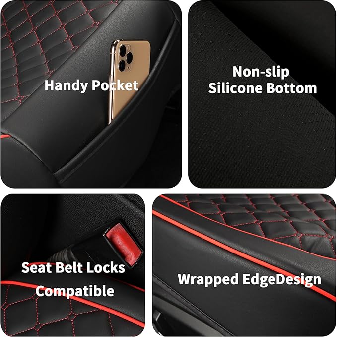 2pcs Car Seat Covers for Upgrade Leather,Car Seat Protector Water Proof Material,No Slip Soft,Side Wrapping,Bottom Seat Covers Universal for Most Automotive,Vans,Trucks,Suvs (Black-Red)