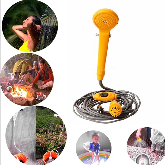 Car Shower, Adjustable Water Volume Portable Outdoor Shower for Pet Vegetable Washing Camping DC 12V Yellow