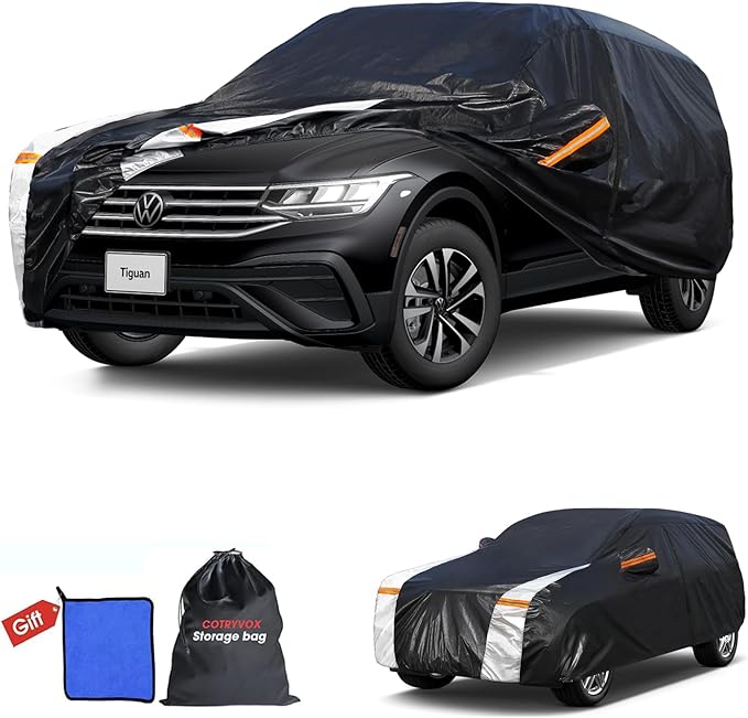 Volkswagen Tiguan Car Cover 100% Waterproof All Weather, Gift with Towel, 10 Layers SUV Car Cover Custom Fit 2018-2026 Volkswagen Tiguan, Full Exterior Car Covers Rain Sun UV Protect with Zipper.