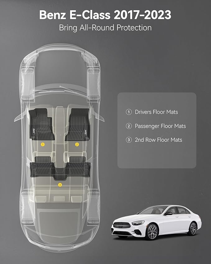 3W Floor Mats for Benz E-Class 2017-2023 Sedan & Wagon Only, E300/E350/E400/E43 AMG/E450/E53 AMG/E550/E63 AMG S TPE All Weather Floor Liner, 1st&2nd Row Full Set Car Liners Black