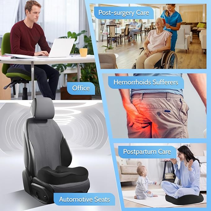 Donut Pillow, Hemorrhoid Pillow for Sitting, Donut Pillow for Tailbone Pain Relief Cushion, Two Humps Hip Comfortable Design, Doughnut Pillow, Butt Pillows for Postpartum Pregnancy, XL Size Black