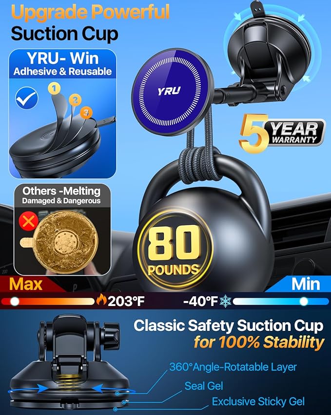 YRU[2025 Upgraded]Magnetic Phone Holder for Car【Patented & Super Magnet】for MagSafe Car Mount Dashboard Magnet Phone Holder Windshield Phone Stand for iPhone 17 16 15 14 13 Pro Max Samsung, Light Blue