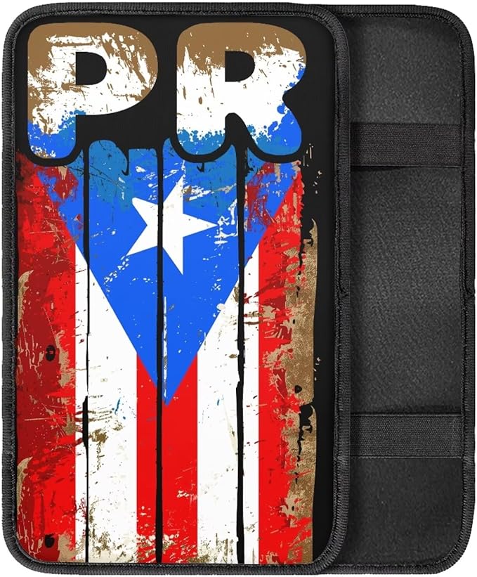 Auto Center Console Pad,Car Armrest Pad Car Armrest Seat Box Cover Protector for Most Vehicle, SUV, Truck, Car, Retro Poerto Rico Flag