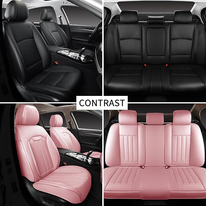Pink Car Seat Covers Fit for Corolla Cross RAV4 Kona HR-V CRV UX,Waterproof and Breathable Automotive Seat Covers Full Set, Front and Rear Leather Seat Covers.