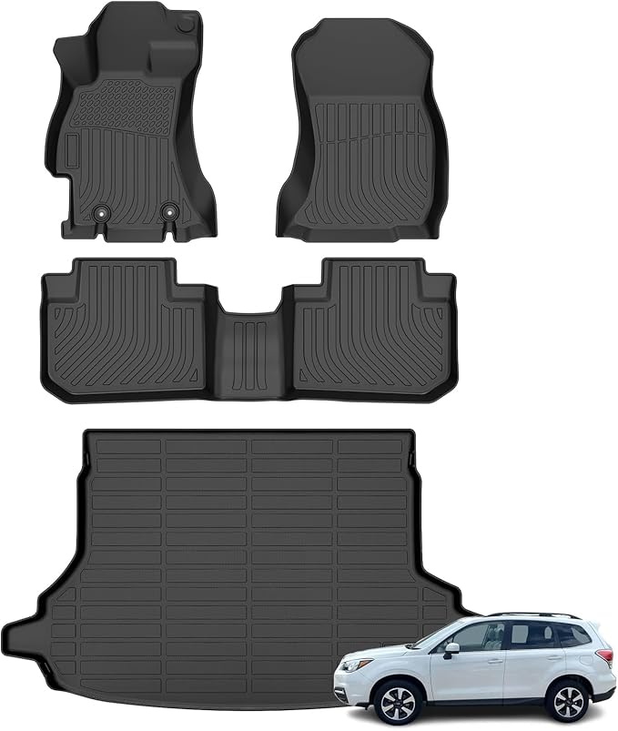 Floor Mats & Cargo Liner for Subaru Forester 2014-2018, All Weather Automotive TPE Floor Liners Set Anti-Slip Waterproof Accessories (Car Mats+Trunk Mat) Black