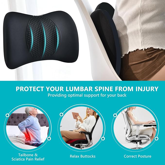 FLORICH Lumbar Support with Car headrest Back Pillow for Chair Headrest Pillow with Gel Memory Foam Massage Point Memory Foam Back Pillow for Office Chair(Light Black)