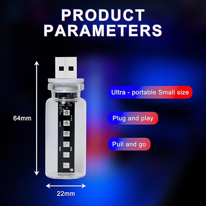 13-in-1 Car USB Night Light - Touch Dimmable LED Filament Lamp with 13 Modes & 7 Colors, USB Interior Lights for Car, Truck, Party, Camping, Holiday, Bedroom, Desktop（1Pcs）