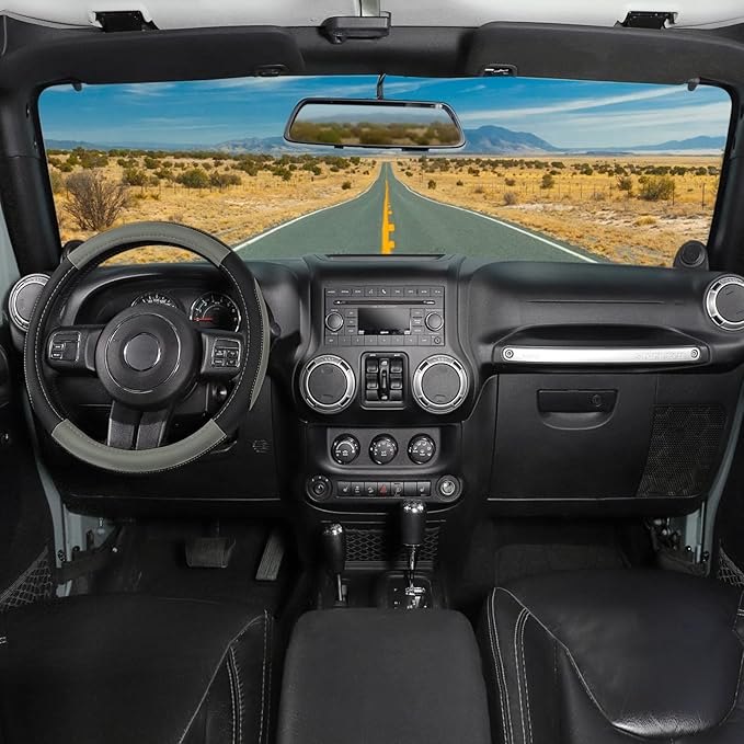 SEG Direct Car Steering Wheel Cover for F-150 Tundra Range Rover 15.5-16 inch, Black and Gray Microfiber Leather