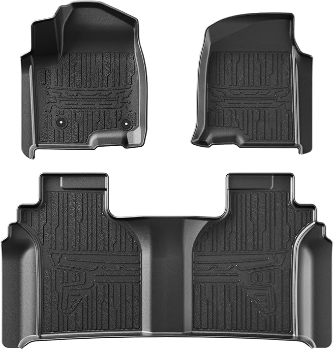 TripleAliners Floor Mats All Weather Compatible with 2019-2025 Chevy Silverado/GMC Sierra 1500 & 2020-2025 Silverado/Sierra 2500 HD/3500HD Crew Cab 1st & 2nd Row, Rear with Factory Carpeted Storage
