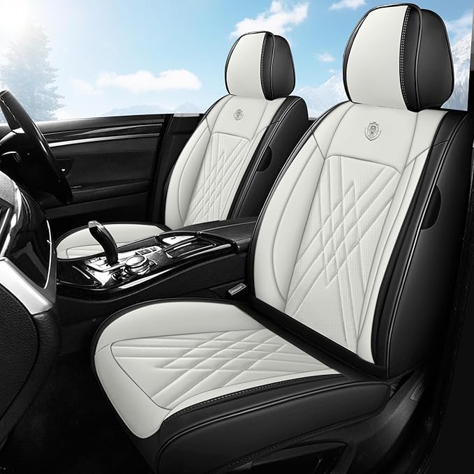 Seat Covers Fit for Toyota Corolla 2015-2026 Leather Car Seat Cover, Stylish Waterproof Breathable Easy to Install Airbag Compatibility, Auto Interior Accessories(Front Set,Black White)