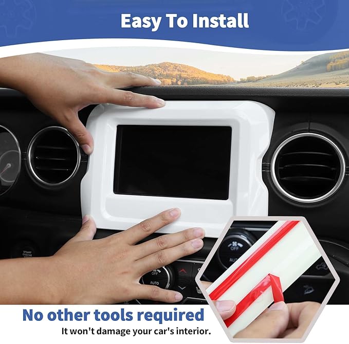 RT-TCZ for Jeep JL Center Console Radio Display Panel Trim Cover for Jeep Wrangler JL JLU Gladiator JT 2018-2023 White Interior Accessories 7 inch