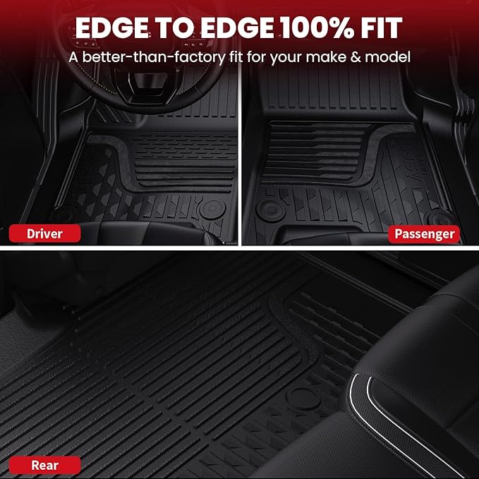 LASFIT Floor Mats for Ram 1500 Crew Cab 2019-2024 Bench Seat (NOT for Bucket Seat) with Rear Under-Seat Factory Storage 4 Full Size Doors, All Weather TPE Custom Fit 1st & 2nd Row, Black
