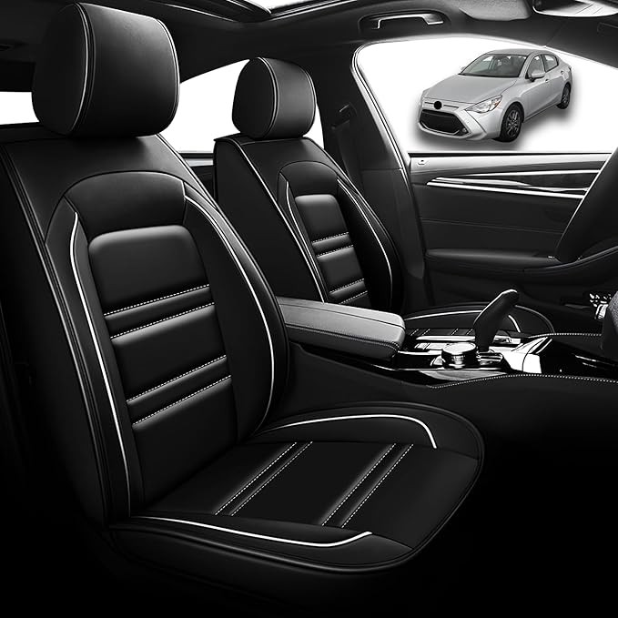 Seat Cover for Toyota Yaris 2007-2020 | Car Seat Covers Front Seats, Waterproof Seat Protectors, Automotive Front Seat Covers (Front Seat, Black&White Line)