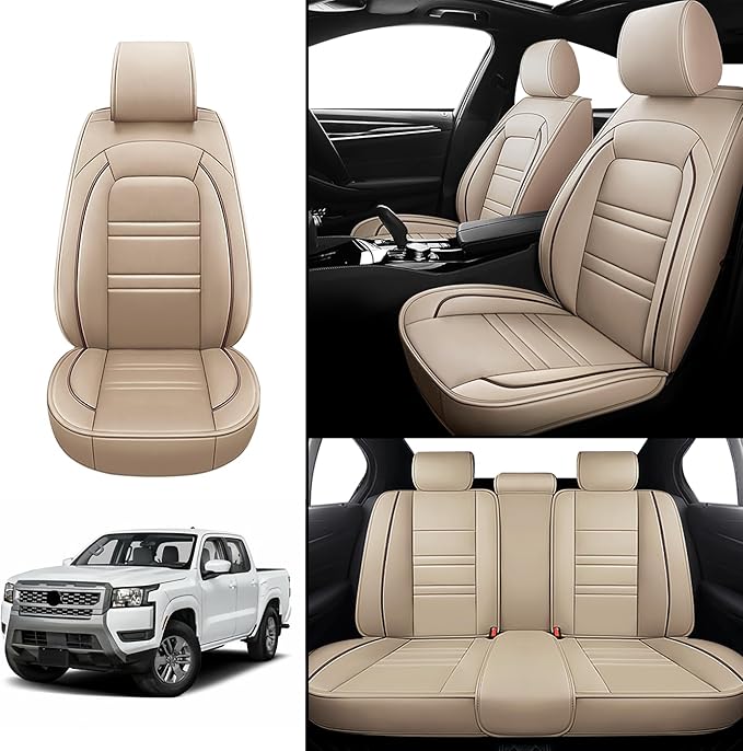 Seat Covers for Nissan Car Frontier 1998-2025 | 5-Seats Leather Seat Covers, Easy to Install Automotive Seat Covers Full Set (Full Set, Beige)
