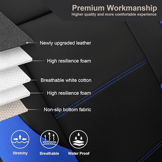 GIANT PANDA Front Seat Cover for Nissan, Leather Seat Protectors Custom Fit Nissan Rogue Altima Sentra Versa Kicks Frontier Murano Pathfinder Maxima (Blue+Black)