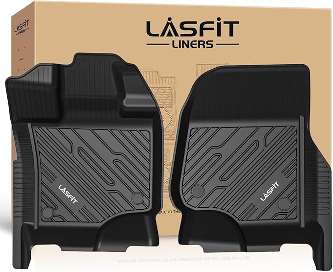 LASFIT Front Floor Mats for Ford F-150 2015-2026 | F150 Lightning 2022-2025 SuperCrew & Super Cab Carpet Floor All Weather Car Liners TPE Truck Mats-First Row Only, 2pcs Black