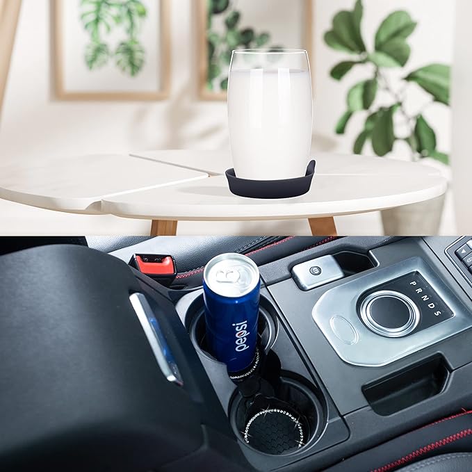 Amooca Car Cup Coaster Universal Non-Slip Cup Holders Bling Crystal Rhinestone Car Interior Accessories 4 Pack Black