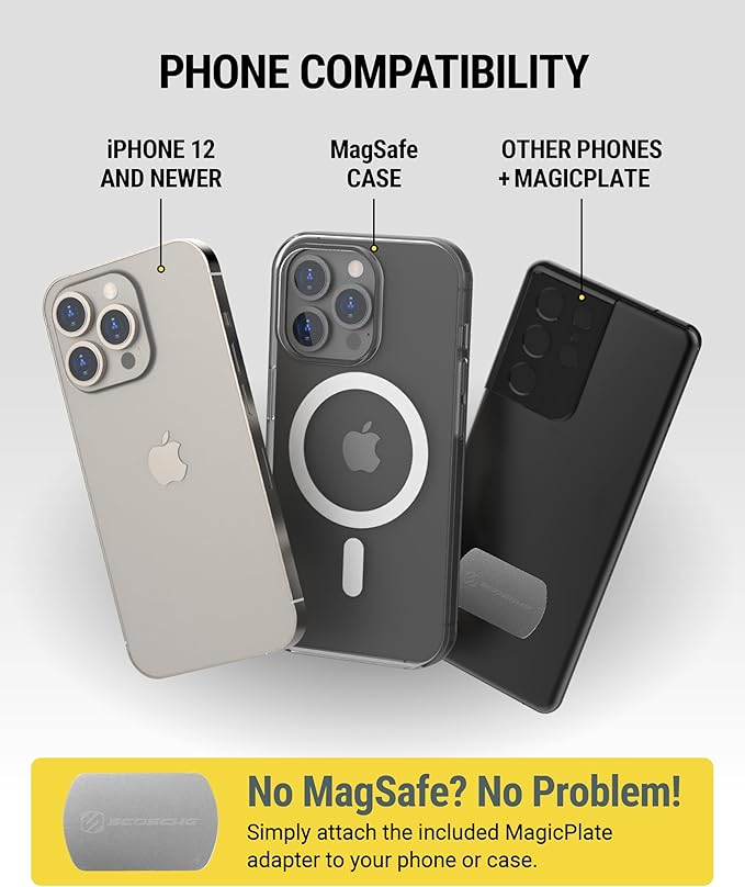 Scosche MPQ5CUP2 MagicMount Pro Charge5 15W Magnetic Wireless Phone Charger for Car, Cup Holder Phone Mount with Fast Charging for MagSafe iPhone 16 15 14 13 12 Series and Qi-Enabled Android Phones