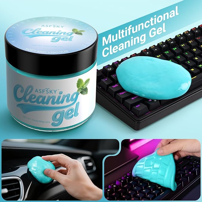 ASFSKY Car Cleaning Gel (Blue,Mint) Cleaning Putty Universal Dust Cleaning Car Interior Cleaner Keyboard Dust Remover Car Slime Gifts for Men Women Girl（1 Pack）