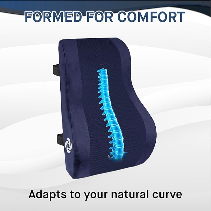 Samsonite Ergonomic Lumbar Support Pillow for Office Chair and Car Seat - Memory Foam Back Support Lumbar Pillow, Premium Cushion Chair Support for Lower Back Pain Relief and Versatile Use (Navy)