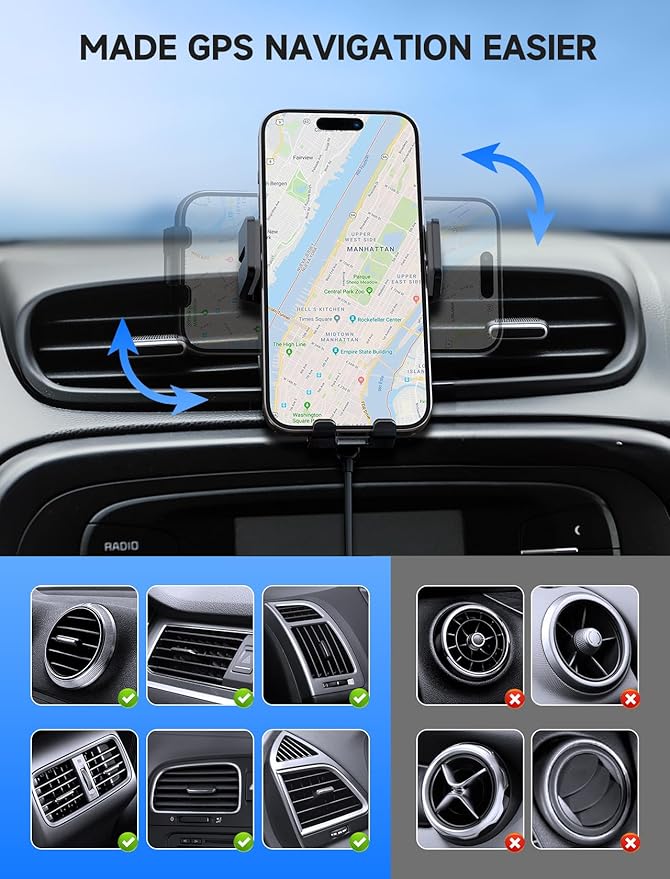 Wireless Car Charger, MOKPR 15W Auto Clamping Car Charger Dash Windshield Air Vent Phone Holder Compatible with iPhone 16 15 14/13/13 Pro/12 pro/12/11/X/8, Samsung S24/S23/S22