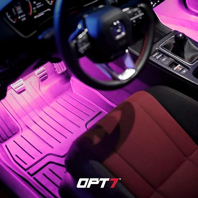 OPT7 Aura Interior Car Lights 6pc with Remote Control, Color Change, Music Sync Inside Ambient Lighting Kit, Car Truck LED Lights Under Dash Accessories, Charger Adapter 12V, 6pc Single Row LED Strip