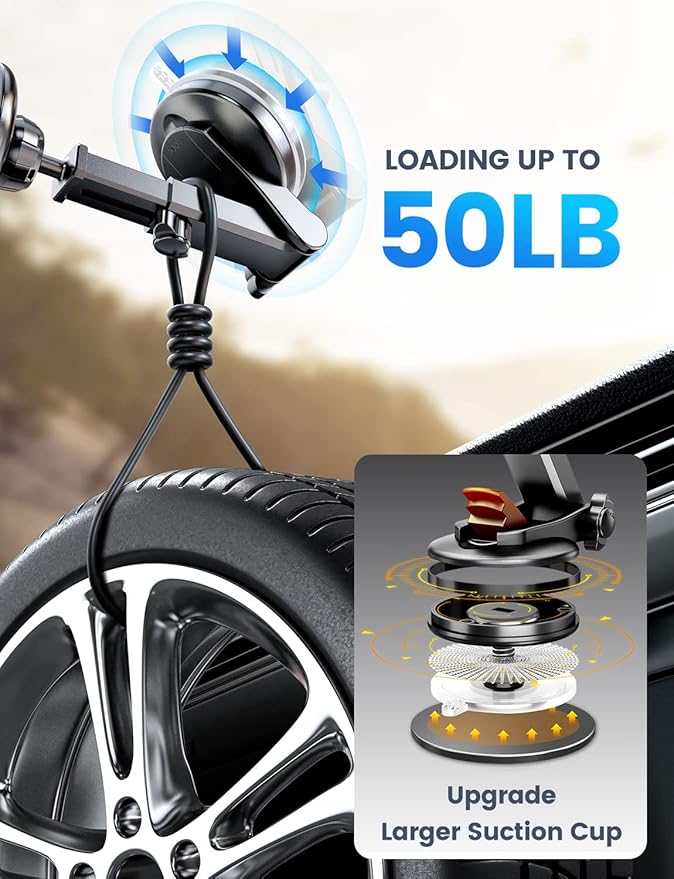 eSamcore Retractable Magnetic Car Mount for iPhone 15/14/13 Pro Max and Magsafe Case, Black