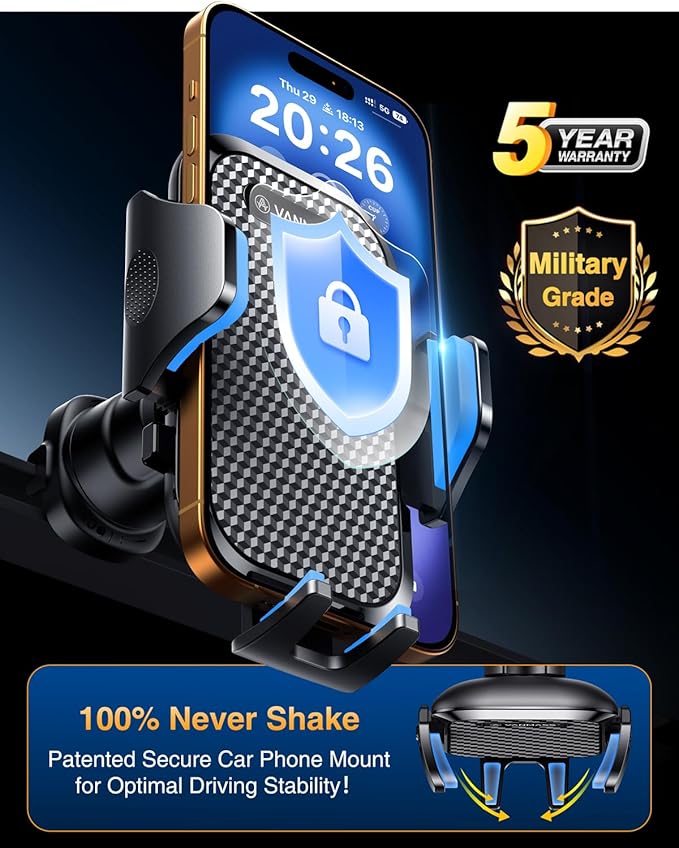 VANMASS BEST Phone Holders for Your Car Ultimate Military-Grade Car Phone Holder Mount【Patent & Safety Certs】Upgraded Shockproof Truck Air Vent Phone Mount for iPhone 17 Pro Max 16 15 Samsung Android