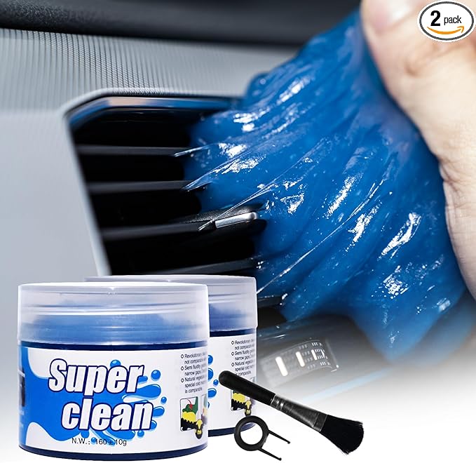2 Pack Car Cleaning Gel Keyboard Cleaner Universal Auto Detailing Tools Car Interior Cleaner Cleaning Slime Dust Car Crevice Cleaner Car Accessories Keyboard Cleaner (2 Pack (Blue, Pink)