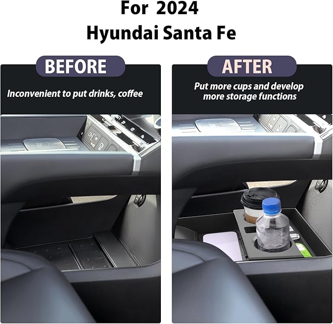 LUWU for 2024 2025 2026 Hyundai Santa Fe Center Console Organizer 2026 Santa Fe Accessories Santa Fe Cup Holder Insert Cup Holder Organizer Santa Fe Lower Console Organizer Storage Tray Drink Holders