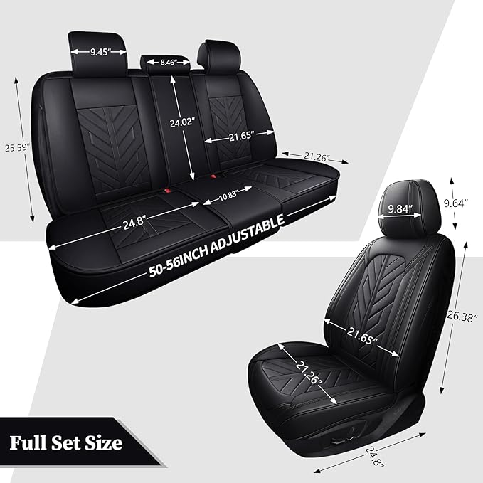 Tomatoman Car Seat Covers Full Set,Universal Automotive Breathable Leather Vehicle Cushion Full Coverage Protectors Fit for Most Cars SUV Pick-up Truck(Full Set/Black)