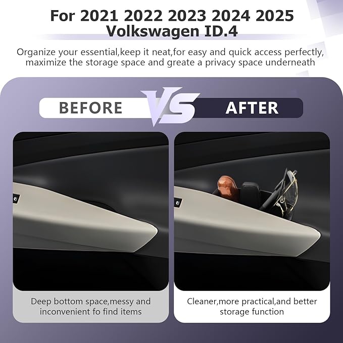 LUWU Door Side Storage Box Compatible with 2021 2022 2023 2024 2025 ID4 Accessories Side Organizer Tray 2025 ID.4 Center Console Organizer ABS Material Front & Rear Storage Box Black 4PCS