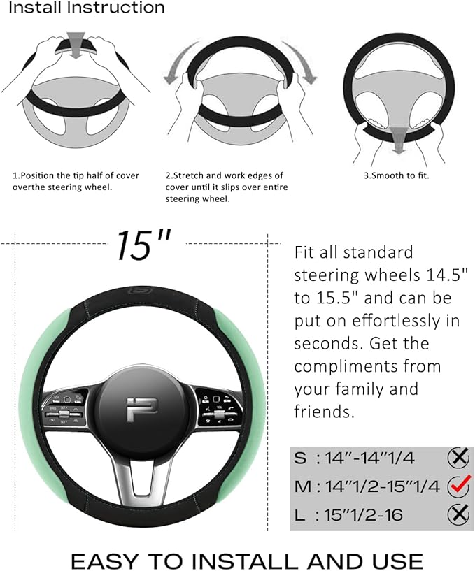 Skechers Memory Foam Steering Wheel Cover, Car Steering Wheel Cover,14.5-15inch Anti-Slip Safety Comfortable Desgin, Universal Accessory for Diverse Cars, Truck,SUV (Black & Green)