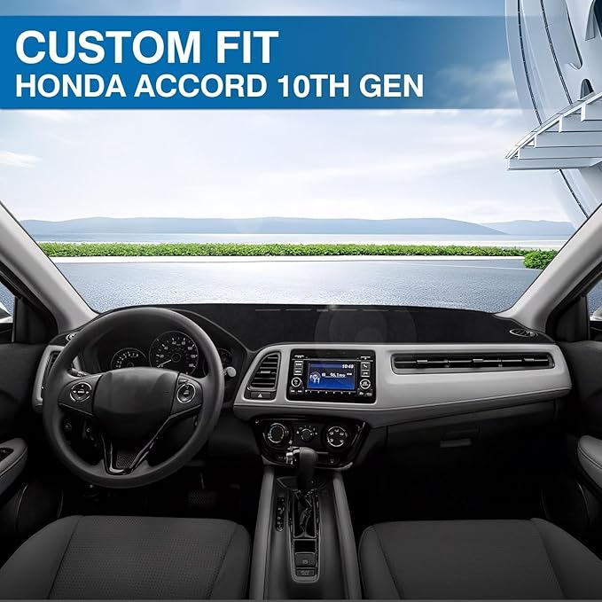 KUST Car Dash Cover for Honda Accord/Accord Sport 2018 2019 2020 2021 2022 (Without HUD) Dashboard Cover Polyester Non-Slip Center Console Dash Cover Interior Accessories for Accord No Glare Black