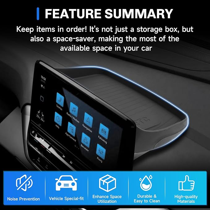 SXCY for 2025 VW ID.4 Dashboard Organizer Tray for 2020-2025 Volkswagen ID.4 Accessories Screen Back Console Tray 2022 2023 2024 2025 VW ID.4 Behind Dash Console Organizer