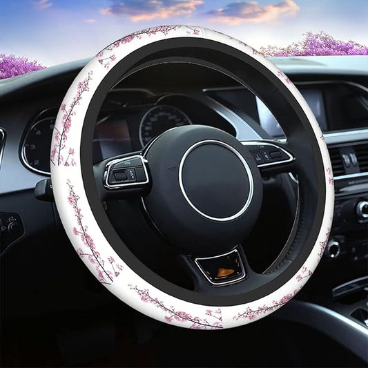 Swono Cherry Flower Pink Car Steering Wheel Covers Beautiful Tokyo Cherry Blossoms Flower Pink Women Men Interior Accessories Universal 15 Inch Steering Steering Wheel Protector Anti-Skid Grips