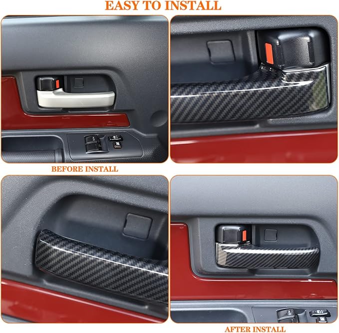 Compatible with Toyota FJ Cruiser 2007-2021 Car Inner Door Handle Cover, ABS Interior Door Grab Handle Protector Trim Cover Protection Accessories, 2PCS(Carbon Fiber Pattern Black)