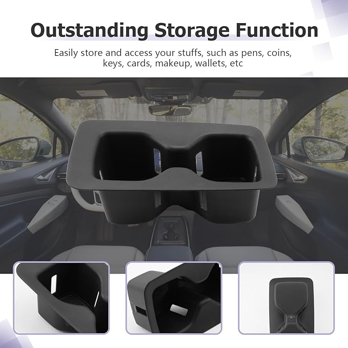 LUWU 2025 VW ID4 Center Console Cup Holder Compatible with 2023 2024 2025 VW ID.4 Limited/Pro/S Limited/AWD Pro/Pro S/AWD Pro S/AWD Pro S Plus Accessories Center Console TPE Material Cup Holder Insert