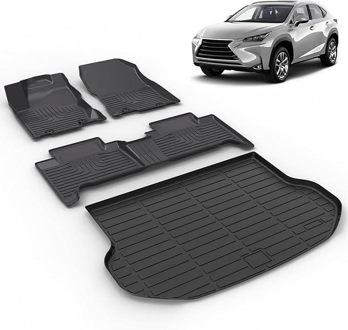 All Weather Car Floor Mats & Cargo Liner Set Fit for Lexus NX NX300 / NX300h / NX200t 2015 2016 2017 2018 2019 2020 2021 Floor Liners Trunk Liner NX Cargo Mat Accessories Black