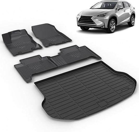 All Weather Car Floor Mats & Cargo Liner Set Fit for Lexus NX NX300 / NX300h / NX200t 2015 2016 2017 2018 2019 2020 2021 Floor Liners Trunk Liner NX Cargo Mat Accessories Black
